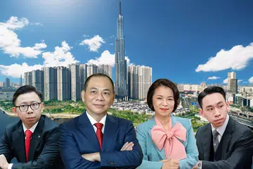 From left: Pham Nhat Quan Anh, Pham Nhat Vuong, Pham Thu Huong and Pham Nhat Minh Hoang. The couple (centre) remain senior figures in Vingroup, with their children’s presence in the ecosystem growing.